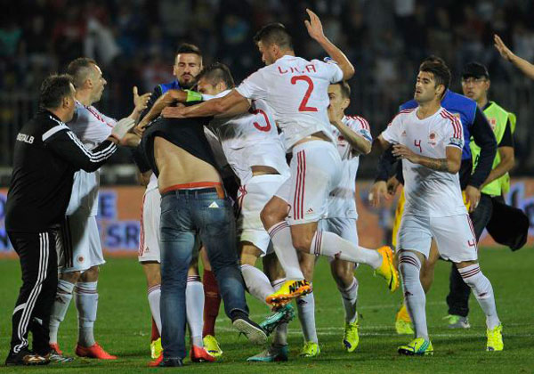 Сербия, Албания, футбол, драка