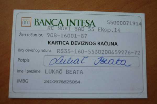 Реквизиты в банке Intesa