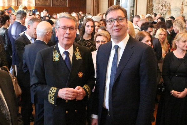 Александр Чепурин и Александр Вучич в посольстве России в Сербии