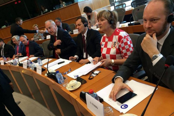 Ружа Томашич на заседании Европарламента в форме сборной Хорватии