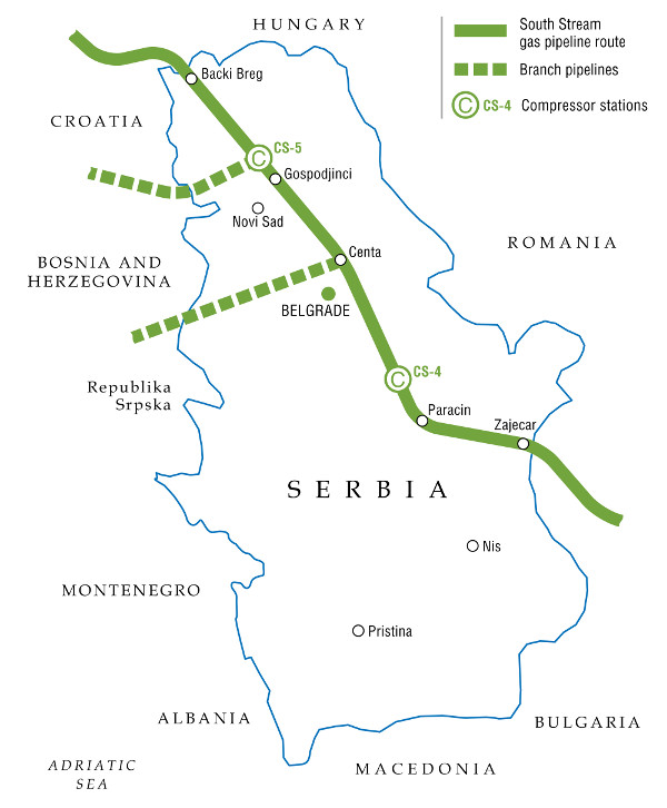 Карта ветки газопровода Южный поток из Сербии в Республику Сербскую
