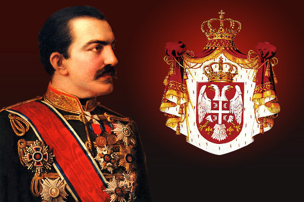 Милан Обренович и герб Королевства Сербия