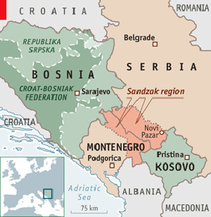 Санджак на карте Сербии