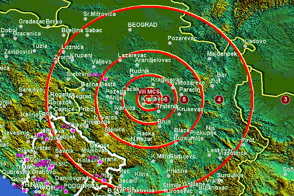 Эпицентр землетрясения в Сербии - город Кралево