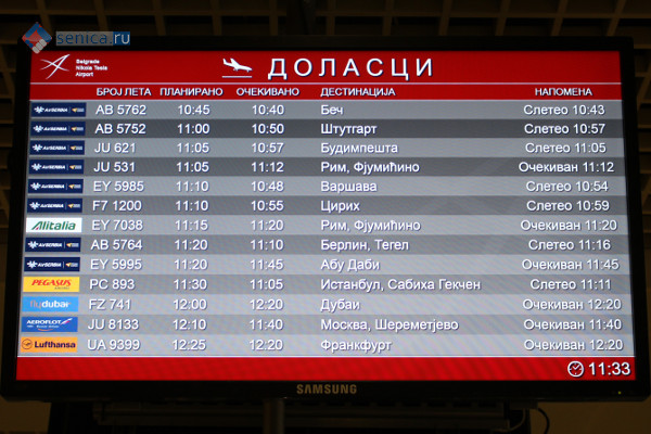 Табло с расписание рейсов в аэропорту Белграда