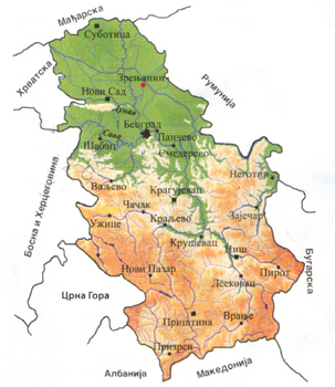 Зренянин на карте Сербии