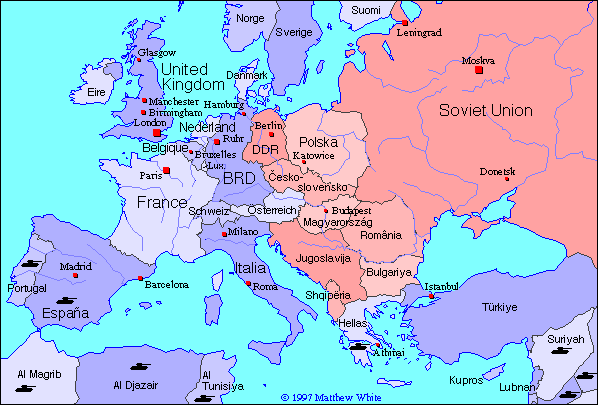Карта Европы в 1970
